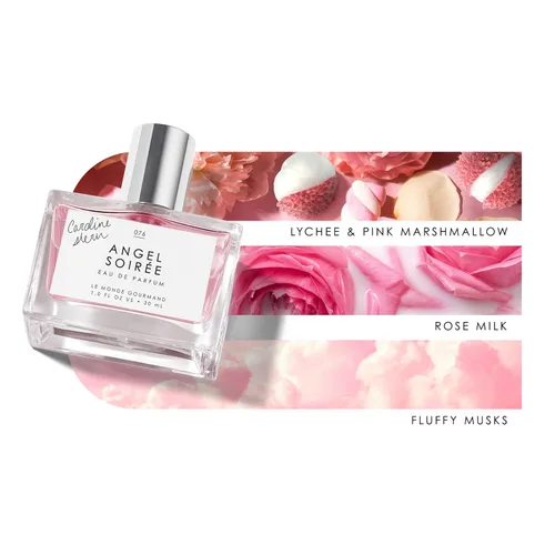 Vista 3 de Le Monde Gourmand Angel Soirée Eau de Parfum - 1 fl oz (30 ml) - Lichi, malvavisco rosa, notas de perfume de leche de rosa