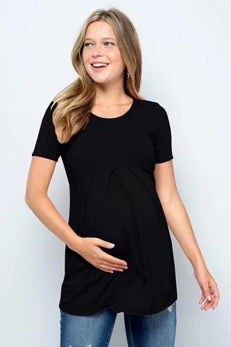 Vista 2 de My Bump Camiseta casual de manga corta de rizo francés con cuello redondo para mujer (fabricado en Estados Unidos)
