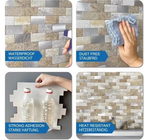 Vista 6 de Protector contra salpicaduras de ladrillo despegar y pegar para cocina, protector contra salpicaduras para paredes de azulejos de baños resistente