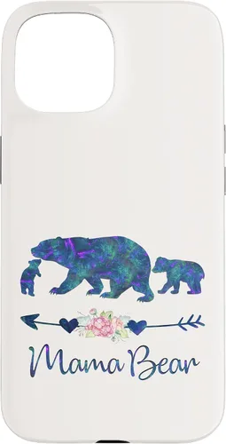 Vista 6 de Teal Blue Purple Floral Mama Bear and Two Cubs White Case for iPhone 16