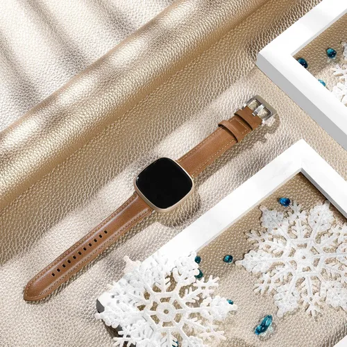 Vista 4 de Maledan Paquete de 2 correas de cuero de grano compatibles con Fitbit Versa 3 y Fitbit Sense Smartwatch
