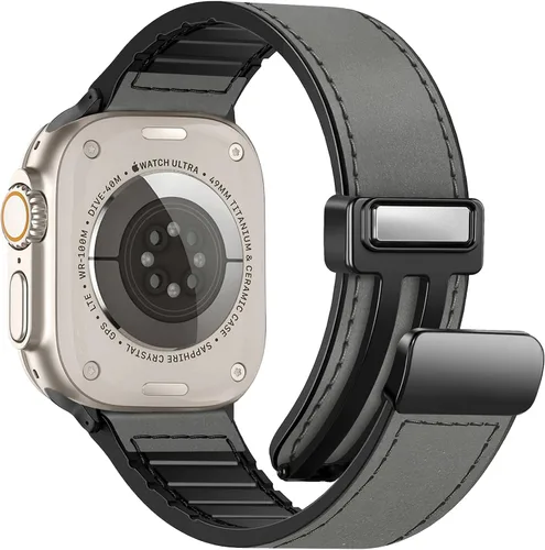 Vista 11 de Correas de cuero magnéticas compatibles con Apple Watch 42mm (Serie 10/11) 41mm 40mm 38mm para hombres y mujeres, cuero genuino con hebilla