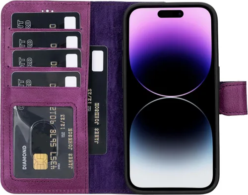 Vista 46 de HARDISTON Funda de piel auténtica hecha a mano compatible con iPhone 11 Pro de 5.8 pulgadas, funda magnética desmontable con tarjeteros - bordes