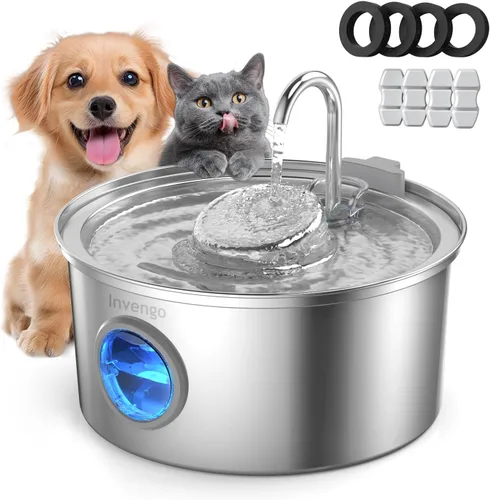 Vista 12 de Invengo Fuente de agua para gatos de acero inoxidable, fuente para mascotas de 108 oz/3.2 L con gran ventana de nivel de agua, dispensador