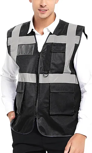 Vista 10 de GOGO Chaleco de seguridad de alta visibilidad de 5 bolsillos con tiras reflectantes, chaleco de uniforme de trabajo