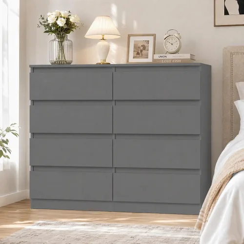 Vista 16 de Cómoda negra para dormitorio, cómoda moderna de 6 cajones con cajón profundo, amplia cómoda de almacenamiento, organizador de muebles de Negro
