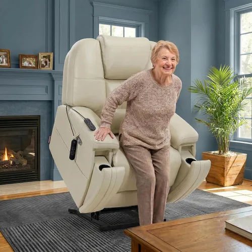 Vista 2 de Sillón reclinable con elevador eléctrico de triple motor EONIX para personas mayores con reposacabezas ajustable, silla de elevación eléctrica