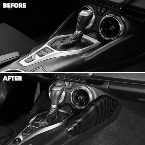 Vista 2 de Cubierta lateral de panel de palanca de cambios de fibra de carbono para Chevrolet Chevy Camaro 2016-2026, accesorios interiores