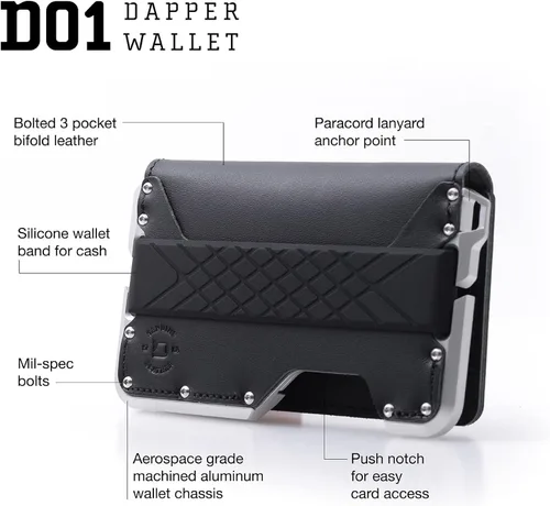 Vista 3 de Dango D01 Dapper EDC Wallet - Hecho en Estados Unidos - Cuero genuino, aluminio CNC y bloqueo RFID