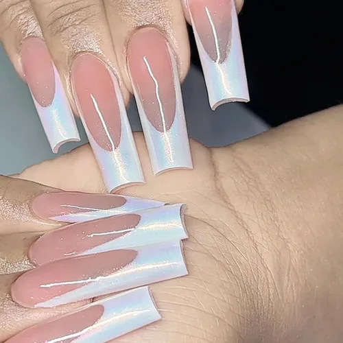 Vista 9 de 24 uñas postizas a presión de punta francesa negra, uñas postizas largas cuadradas, color rosa, cobertura completa, con diamantes de imitación, L1.