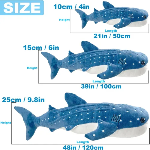 Vista 6 de Mukouxun 47 cm Tiburón Ballena de Peluche Tiburón Ballena de Peluche para Niños Almohadas de Peluche de Tiburón Ballena Muñeca de Ballena Azul