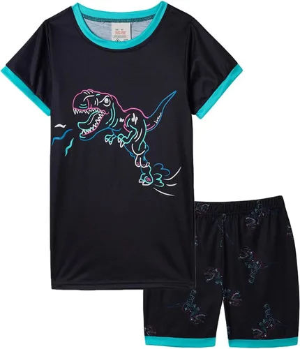 Vista 19 de MyFav - Pijamas para niños grandes de 2 piezas, pantalones cortos, lindos dibujos animados, ropa de dormir 4 piezas Alien