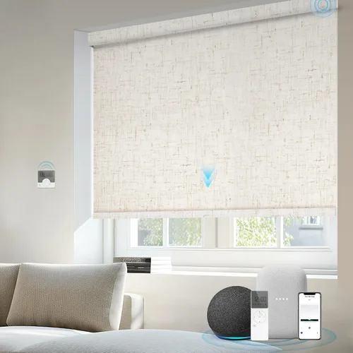 Vista 19 de Motorized Light Filtering Shades Compatible with Alexa Google Smart Blinds Automatic Window Shade Remote Control 70% Blackout Sunny Black