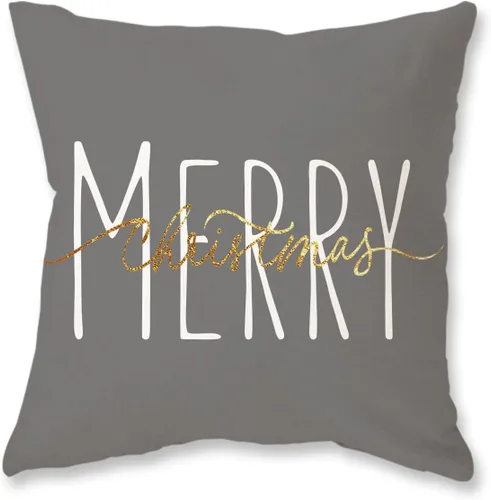 Vista 9 de ONWAY Funda de almohada de Navidad de 16 x 16 pulgadas, funda de almohada lumbar con texto en inglés "Merry Christmas", color rojo dorado