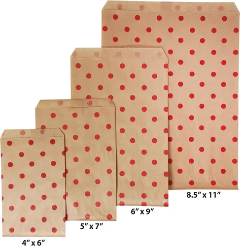 Vista 4 de CuteBox Bolsas de regalo de papel plano con lunares rojos (4 x 6 pulgadas) para mercancía, manualidades, recuerdos de fiesta, venta al por menor