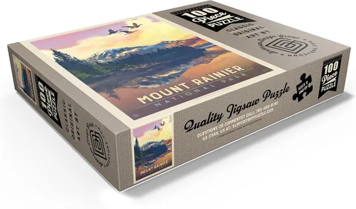 Vista 3 de MyPuzzle Mount Rainier National Park: Daybreak, póster vintage, rompecabezas prémium de 100 piezas para adultos