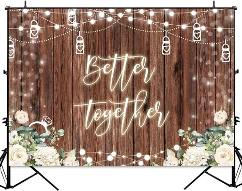 Vista 2 de Sensfun Better Together - Telón de fondo para despedida de soltera, boda, flores blancas de madera rústica, decoración de fiesta de compromiso