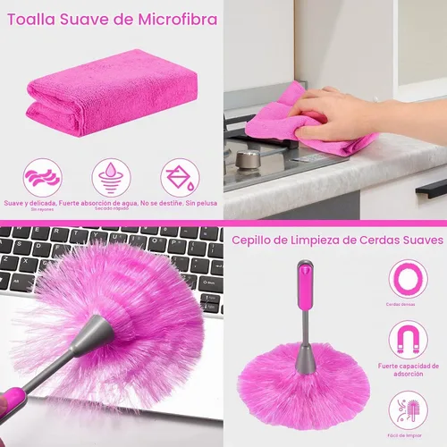 Vista 7 de Plumeros de microfibra para limpieza, plumeros con poste de extensión, plumeros flexibles y lavables para ventiladores de techo alto, persianas