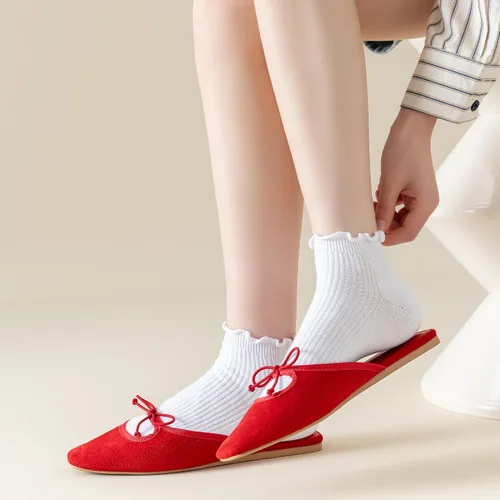 Vista 6 de Mcool Mary Calcetines tobilleros con volantes para mujer, paquete de 6 Blanco
