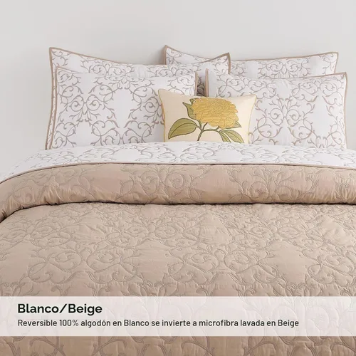 Vista 2 de Querencia Colcha de Algodón Tamaño King – Colcha Bordada de Algodón Beige Tostado Sobrecama, Ropa de Cama Toile de Campo Francés, Juego de Sobrecama
