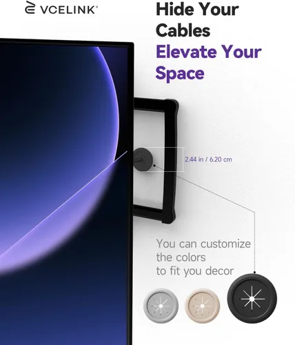 Vista 4 de VCELINK Kit de gestión de cables en pared, mini cable de pared de 2.44" (62 mm) para cables de TV/coaxial/HDMI/altavoces, incluye 2 pasos, soportes