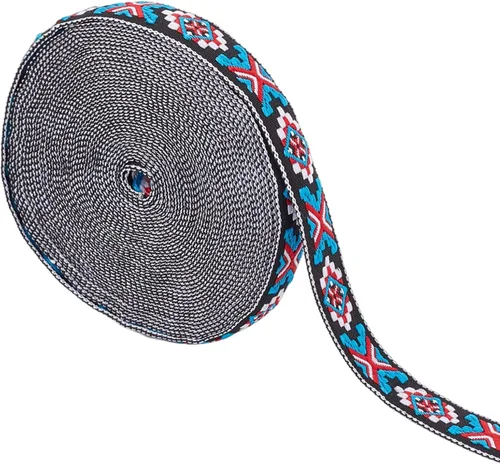 Vista 8 de GORGECRAFT Cinta de jacquard étnico de 10.94 yardas, cinta bordada de 3/4 pulgadas de ancho rojo azul geométrico rombo tejido flecos o bricolaje