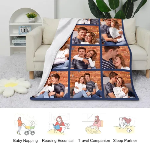 Vista 4 de Manta personalizada con imagen, manta personalizada para parejas, manta de fotos para sofá, familia, Navidad, Halloween, cumpleaños, boda, regalos