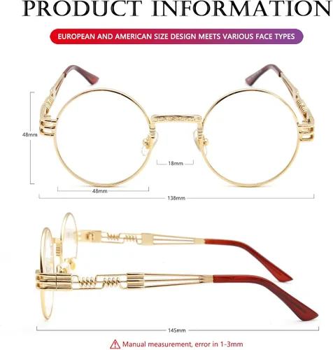 Vista 7 de AIEYEZO Gafas de sol redondas steampunk Circle Lennon Hippie, marco de metal, lente de bloqueo UV 100%