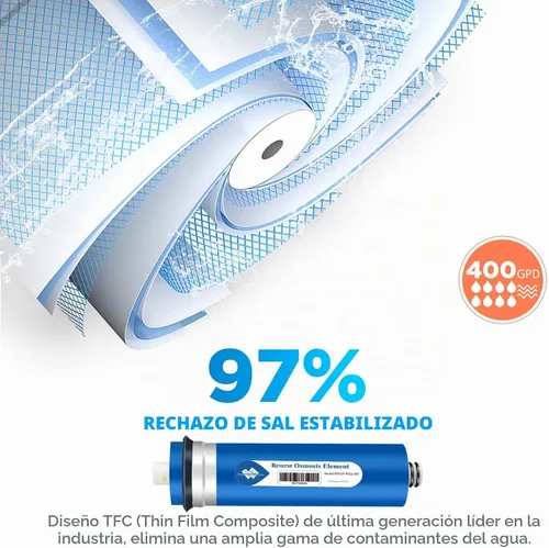 Vista 2 de Membrane Solutions Membrana RO de 400 GPD, membrana de ósmosis inversa con carcasa de membrana, accesorios de conexión rápida de 1/4 pulgadas
