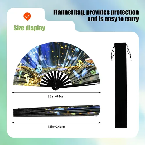 Vista 3 de INNOLIFE Ventilador de mano plegable grande de 13 pulgadas para raves, ventilador de rave con brillo UV, ventilador de mano para mujeres y hombres