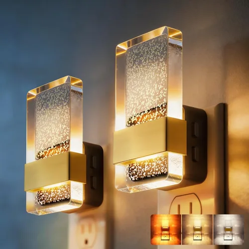 Vista 13 de DORESshop Luces nocturnas LED enchufables a la pared, luz nocturna regulable de 3 niveles, luz nocturna decorativa de burbujas, sensor de atardecer