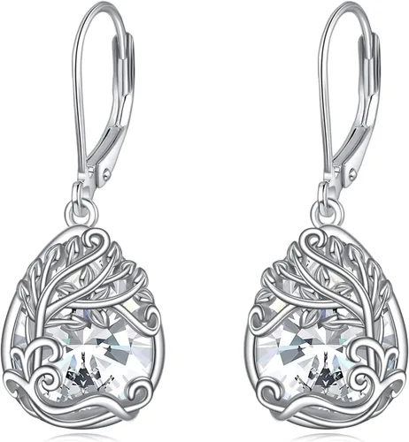 Vista 162 de Aretes colgantes con forma de lágrima de filigrana de piedra lunar de plata de ley 925 con cierre de palanca para mujer, regalos de joyería