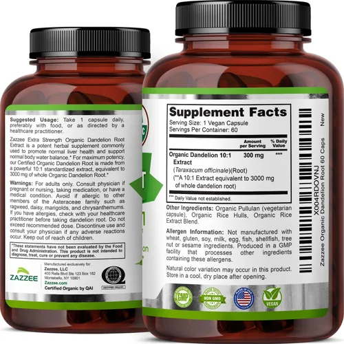 Vista 8 de Zazzee USDA Extracto Orgánico de Raíz de Diente de León 10:1, Concentración de 3000 mg, 60 Cápsulas, Suministro para 2 Meses, Extracto Estandarizado