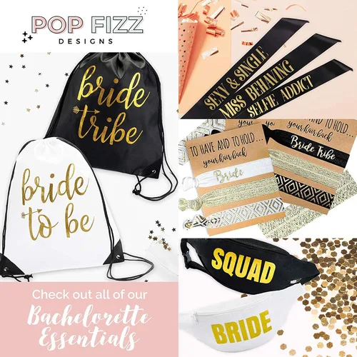 Vista 8 de Pop Fizz Designs Pulseras de despedida de soltera Recuerdos de despedida de soltera Regalos de tribu de novia (negro)