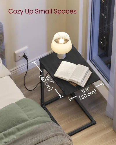 Vista 5 de VASAGLE Mesa auxiliar en forma de C, mesa auxiliar con estación de carga, mesa C para sofá, sillón, pies ajustables, para dormitorio, sala de estar