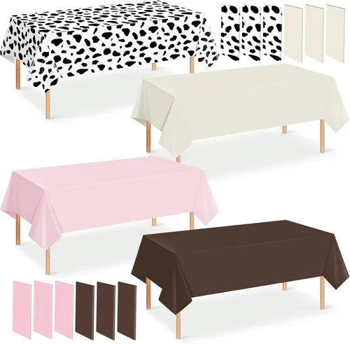 Vista 8 de Paquete de 12 manteles de plástico para baby shower de vaquero para mesas rectangulares, funda de mesa desechable con estampado de vaca, mantel
