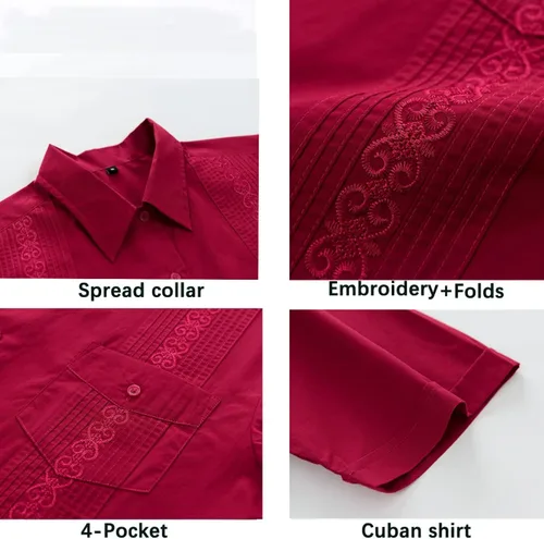 Vista 2 de Camisas guayabera de manga corta para hombre con botones para playa cubana