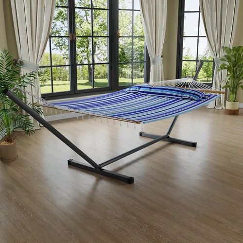 Vista 3 de GarveeLife Hamaca de 57 pulgadas para 2 personas, hamaca de algodón de diseño ampliado con soporte de metal, construcción resistente, capacidad