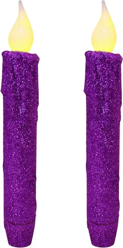 Vista 12 de CVHOMEDECO. Velas LED sin llama con purpurina parpadeantes que funcionan con pilas, con temporizador para el hogar, boda, Halloween, decoración