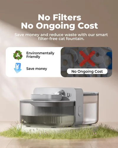 Vista 3 de Invengo Fuente de agua inalámbrica para gatos sin filtro, fuente de acero inoxidable de 3.5 litros para gatos y perros, separación de aguas