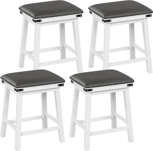 Vista 10 de Giantex Juego de 2 taburetes de bar de 24 pulgadas de altura de mostrador, taburetes de bar de madera sintética de granja con asiento acolchado