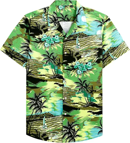 Vista 27 de Alimens & Gentle - Camisa de algodón estilo hawaiano para hombre, casual, de manga corta, ajuste regular 1609 rojo