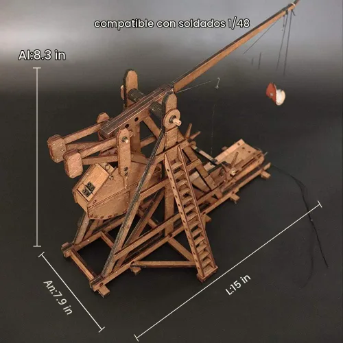 Vista 6 de The MINI - Kit de rompecabezas de madera 3D con contrapeso Trebuchet Medieval Siege Equipment para adultos, proyecto STEM de bricolaje, juguete