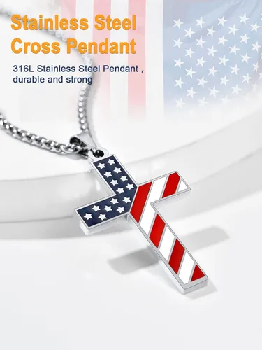 Vista 3 de U7 Collar de bandera estadounidense, colgante de águila de Estados Unidos, colgante de cruz de bandera estadounidense, joyería patriótica