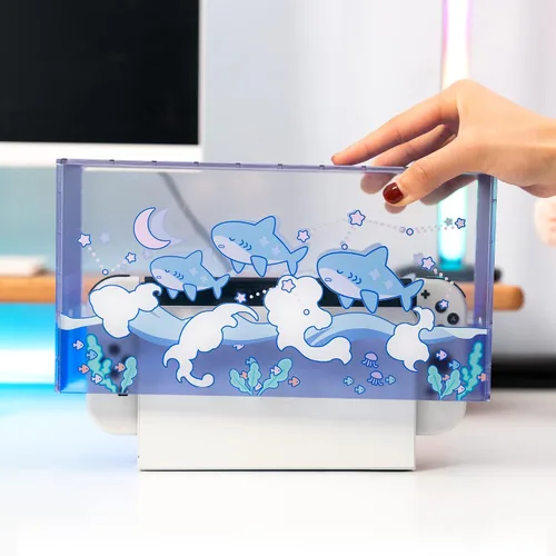Vista 7 de GeekShare Cute Shark - Cubierta de acrílico transparente para muelle SwitchOLED, funda impermeable para montaje compatible con Nintendo