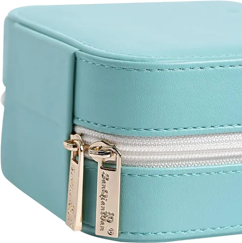 Vista 3 de Joyero de viaje de cuero de lujo para mujer, mini organizador de joyería pequeña, estuche de viaje portátil para anillos, aretes, collares