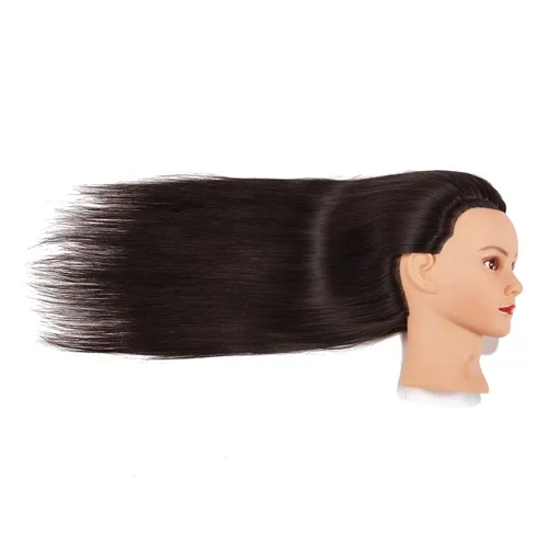 Vista 4 de Cabeza de Entrenamiento 26"-28" Cabeza de Maniquí para Peinado Maniquí de Cosmetología Cabeza de Muñeca Cabello de Fibra Sintética