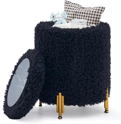 Vista 12 de Otomana de almacenamiento con patas de metal,Asiento tapizado de terciopelo Negro