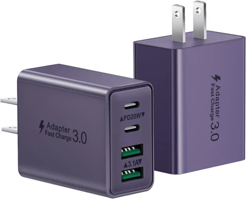 Vista 10 de Bloque de carga USB C, cargador de pared USB C de 40 W, adaptador de corriente PD de doble puerto, enchufe de pared QC USB C, bloque de carga rápida