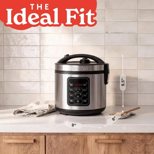 Vista 9 de Arrocera Gourmia – Capacidad de 3 Qt, 12 tazas cocidas, 6 tazas sin cocinar, controles digitales, cocedor de granos y vaporera, cesta de vapor